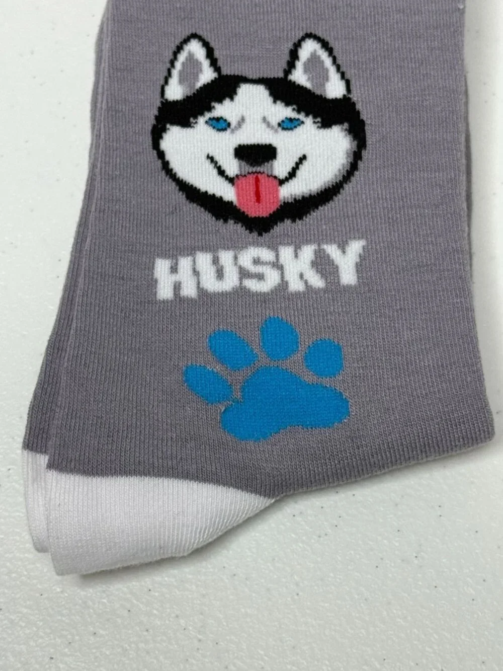 Husky Womens Crew Socks Gray Blue Dog Puppy Size 5-10 NWT